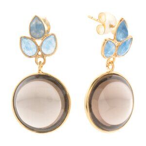 SHAANTI JEWELS Made In India 14kt Gold Plated Smoky Topaz And Blue Quartz Earrin
